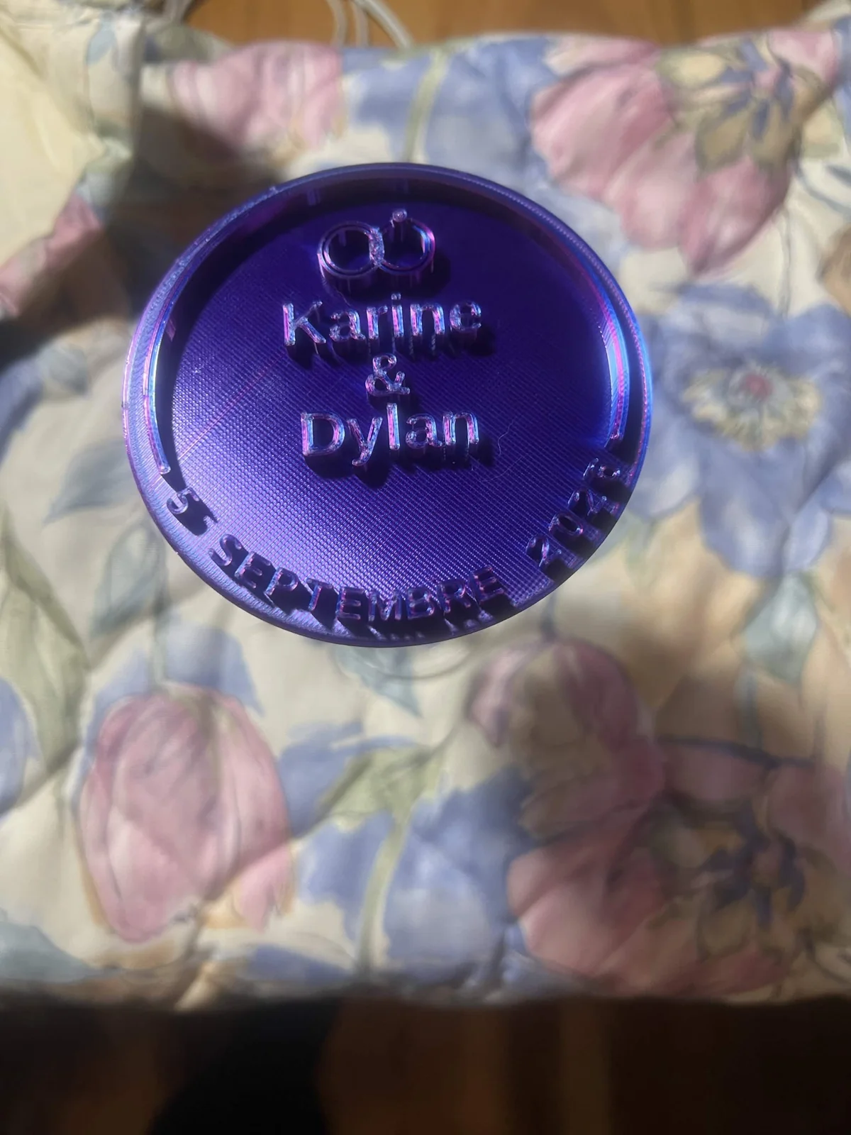 Dessus de verre Karine et Dylan avec texte